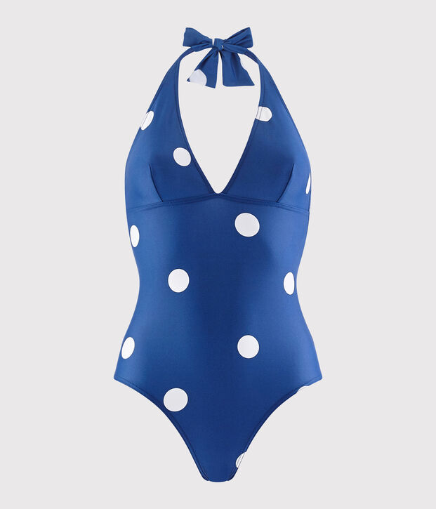 Maillot de bain 1 pi&egrave;ce recycl&eacute; Femme bleu/blanc