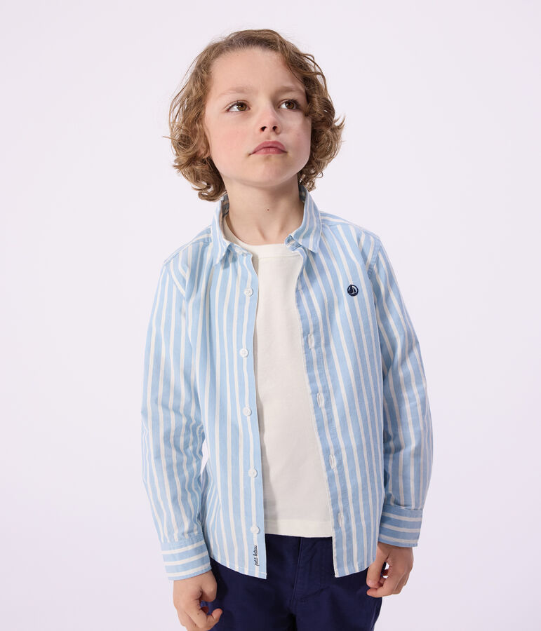 Chemise enfant en coton &agrave; manches longues &agrave; rayures bleu FLO/ MARSHMALLOW