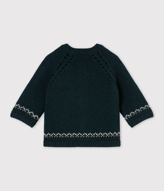 Cardigan tricot jacquard laine et coton bébé fille vert SHERWOOD/blanc MULTICO
