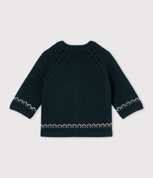 Cardigan tricot jacquard laine et coton b&eacute;b&eacute; fille vert/multicouleur