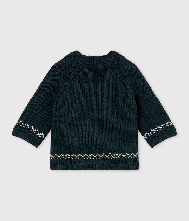Cardigan tricot jacquard laine et coton b&eacute;b&eacute; fille vert/multicouleur