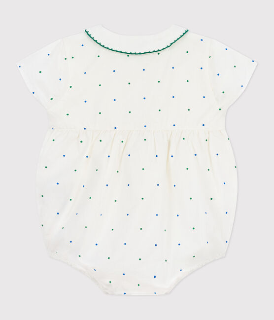 Barboteuse bébé en coton manches courtes à col, imprimé à pois blanc MARSHMALLOW/blanc MULTICO