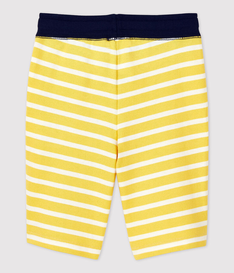 Bermuda en coton enfant gar&ccedil;on jaune ORGE/blanc MARSHMALLOW