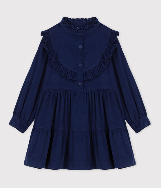 Robe manches longues en velours fin enfant fille BLEU FONCE