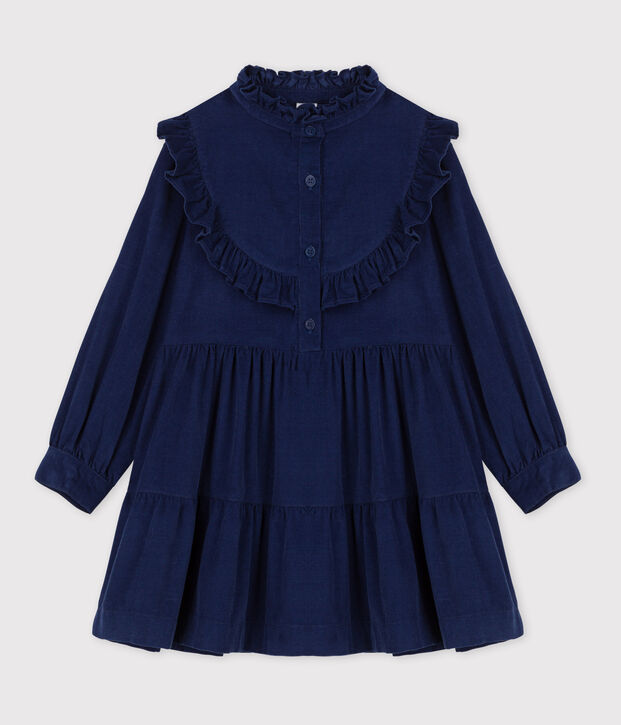 Robe manches longues en velours fin enfant fille bleu