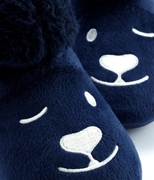 Chaussons ours en polaire enfant bleu fonc&eacute;