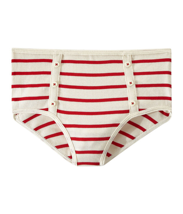 Culotte haute en c&ocirc;te 2x2 blanc/rouge