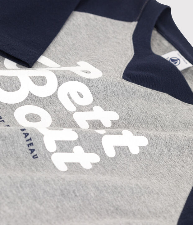 Tee-shirt manches longues en jersey enfant gar&ccedil;on gris/bleu