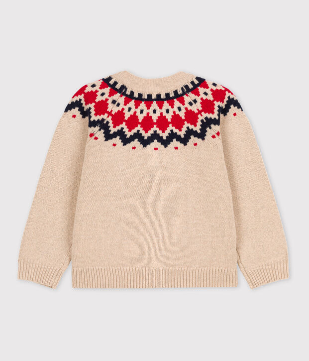 Cardigan laine et coton enfant fille beige/multicouleur