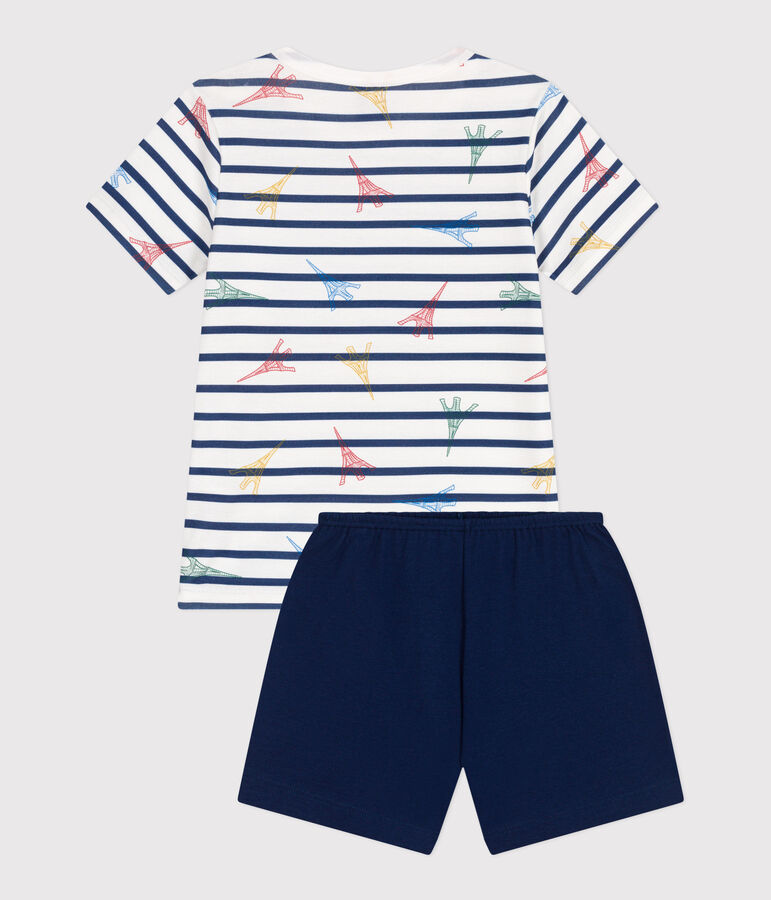 Pyjama short enfant en coton imprim&eacute; Paris bleu MEDIEVAL/blanc MULTICO