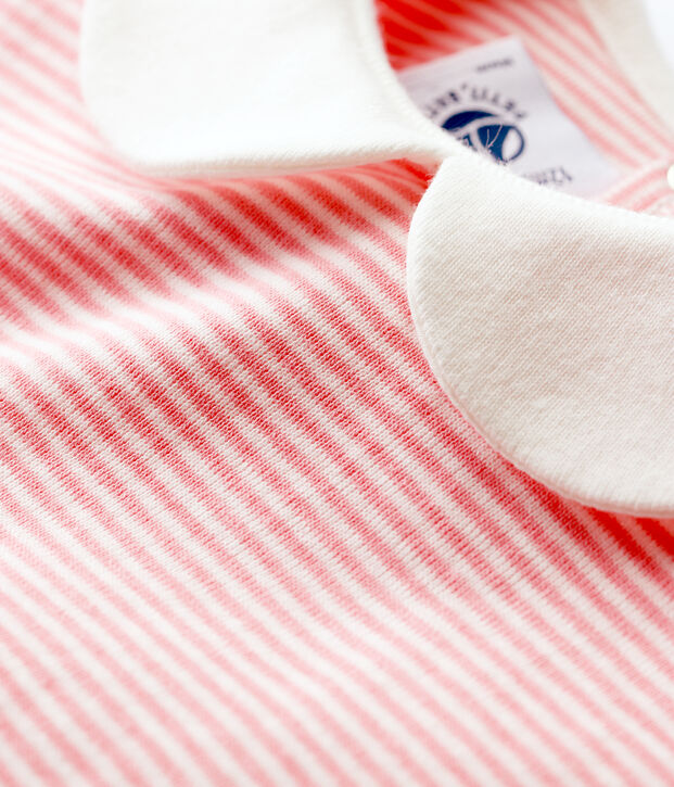 Body col claudine en coton b&eacute;b&eacute; fille rose/blanc
