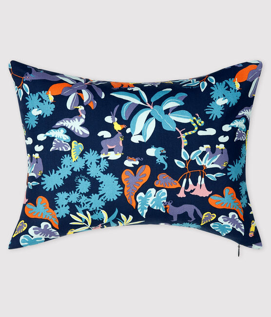 Coussin imprimé jungle en popeline bleu MEDIEVAL/blanc MULTICO