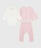 Ensemble 3 pièces bébé imprimé cœurs et fleurs et body brodé rose JOLI/blanc MULTICO