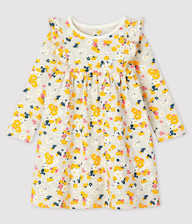 Robe manches longues b&eacute;b&eacute; fille beige/multicouleur