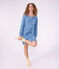 Chemise de nuit femme en coton col tunisien imprim&eacute; c&oelig;urs bleu/blanc