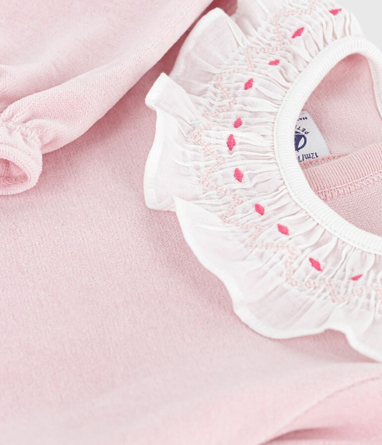 Pyjama b&eacute;b&eacute; en velours ouverture au dos uni rose JOLI