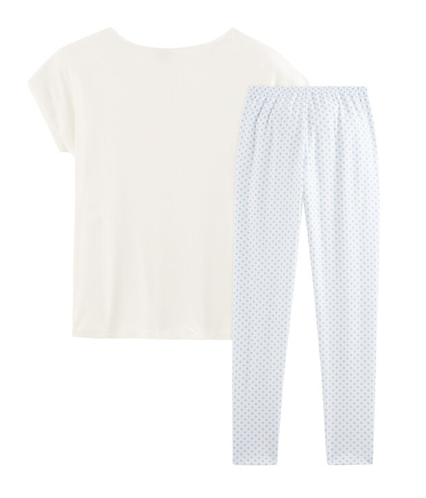 Pyjama fille en c&ocirc;te blanc/bleu