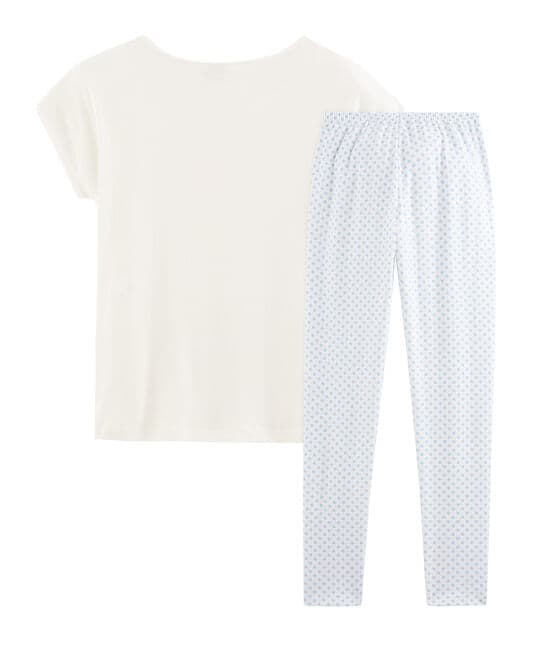 Pyjama fille en côte blanc MARSHMALLOW/bleu JASMIN