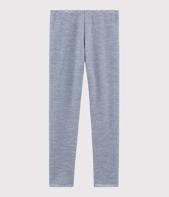 Legging enfant milleraies en laine et coton bleu MEDIEVAL/blanc MARSHMALLOW