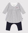 Robe marinière et legging en coton bébé blanc MARSHMALLOW/bleu SMOKING
