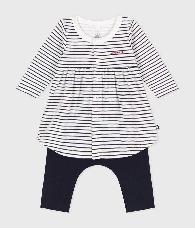 Robe marini&egrave;re et legging en coton b&eacute;b&eacute; blanc MARSHMALLOW/bleu SMOKING