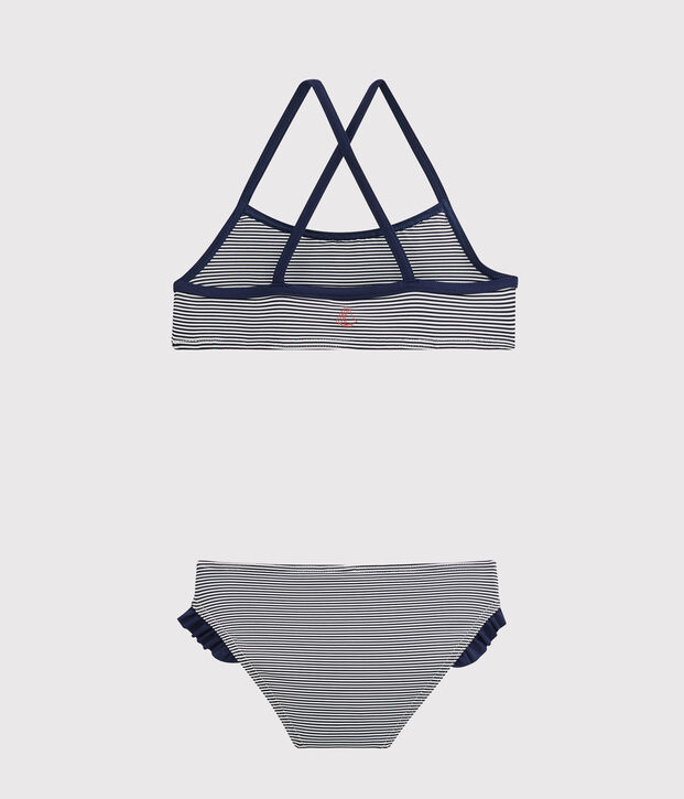 Maillot de bain  enfant fille bleu/blanc