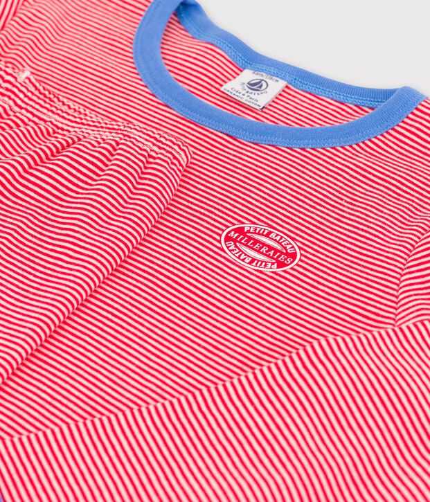 Pyjama ray&eacute; milleraies en coton enfant rouge/blanc