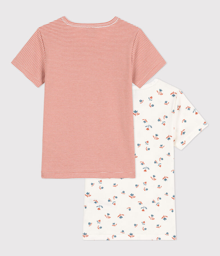 Lot de 2 tee-shirts manches courtes fleur petite fille en coton multicouleur