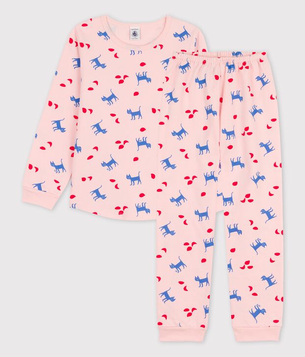 Pyjama chats petite fille en coton rose/multicouleur