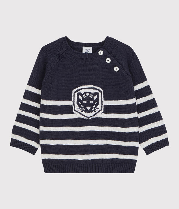 Pull en laine et coton b&eacute;b&eacute;. bleu/blanc
