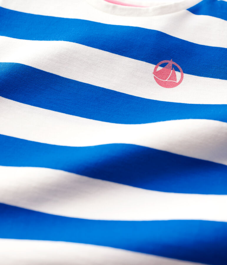 Tee-shirt manches courtes en coton enfant fille bleu/blanc