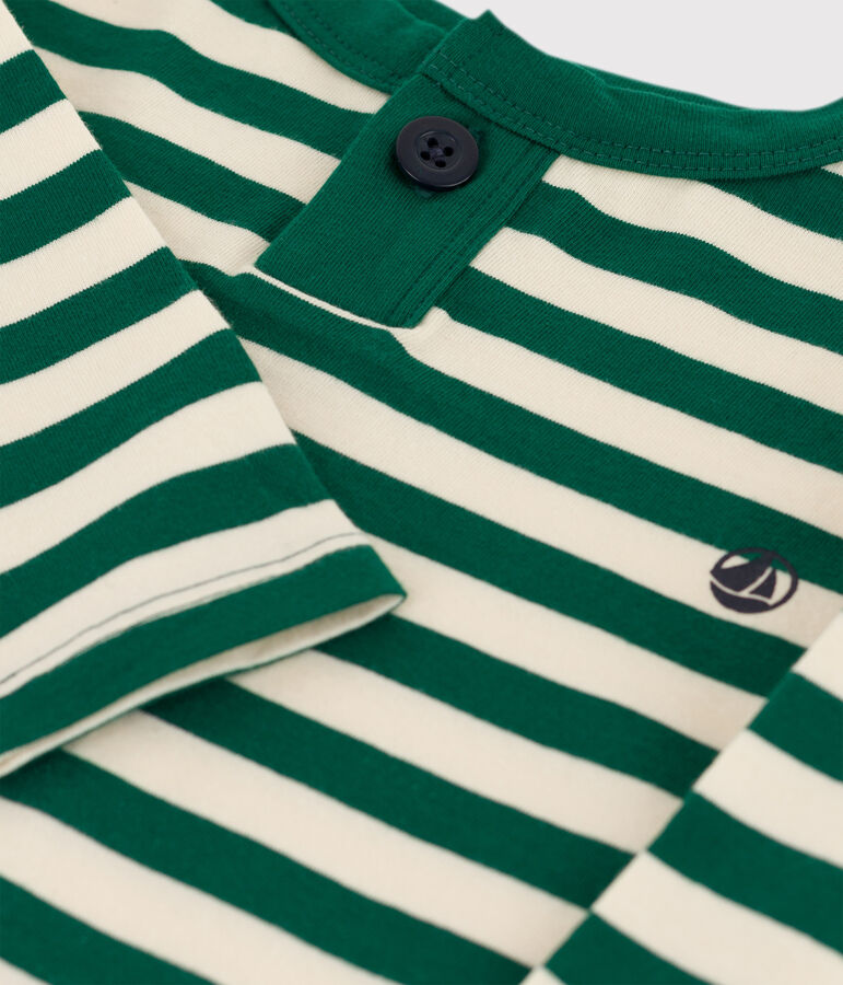 Tee-shirt manches longues b&eacute;b&eacute; en coton vert/&eacute;cru
