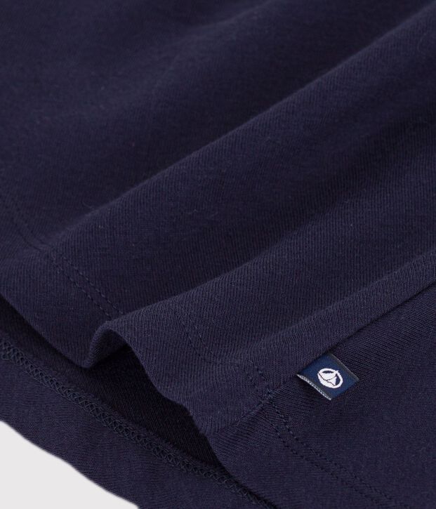 Robe enfant en coton manches courtes unie bleu marine