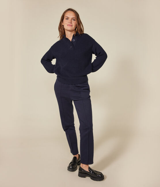 Pull col camionneur en coton femme bleu SMOKING