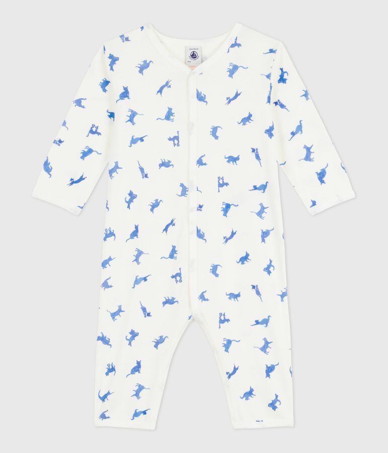 Pyjama b&eacute;b&eacute; en coton sans pieds imprim&eacute; chats blanc MARSHMALLOW/blanc MULTICO