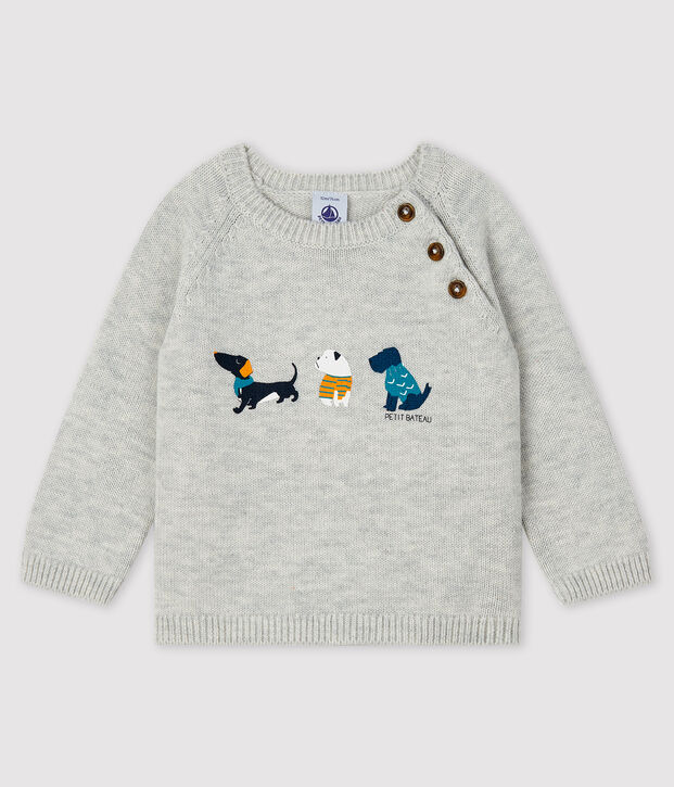 Pull &agrave; motif b&eacute;b&eacute; gar&ccedil;on gris chin&eacute; clair