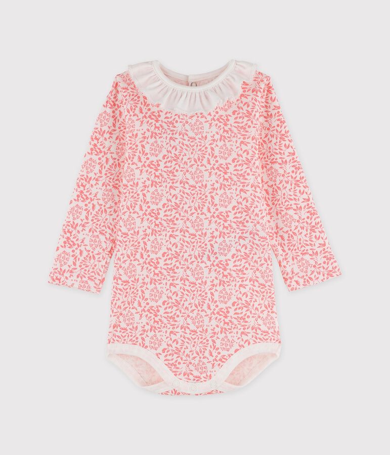 Body manches longues en coton b&eacute;b&eacute;. blanc/rose