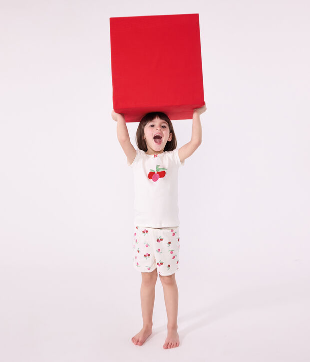 Pyjama short enfant en coton imprim&eacute; fruits blanc/multicouleur