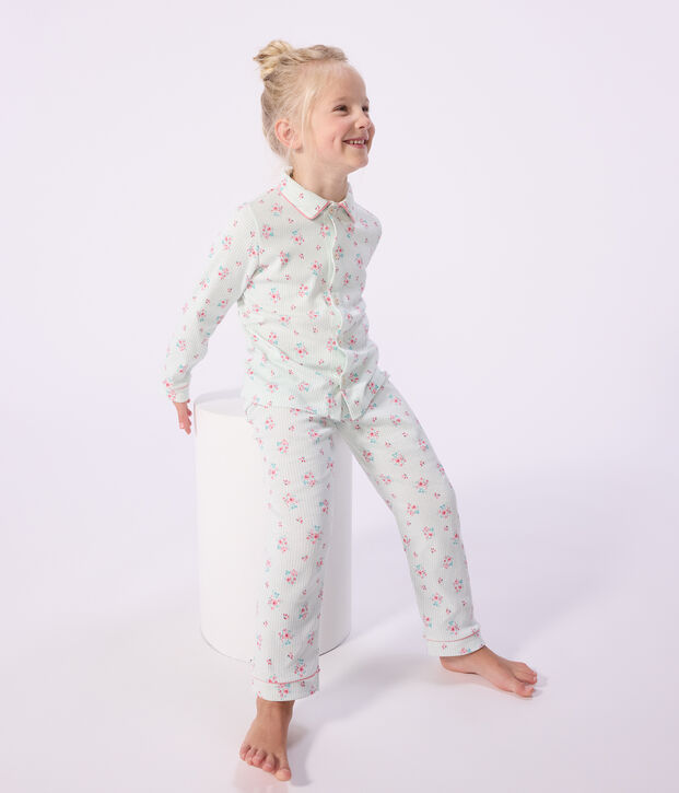 Pyjama boutonn&eacute; enfant en coton imprim&eacute; blanc/bleu/multicouleur