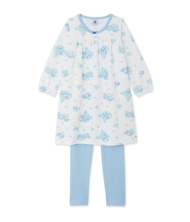 Chemise de nuit en velours imprim&eacute;e et son legging blanc/bleu/multicouleur