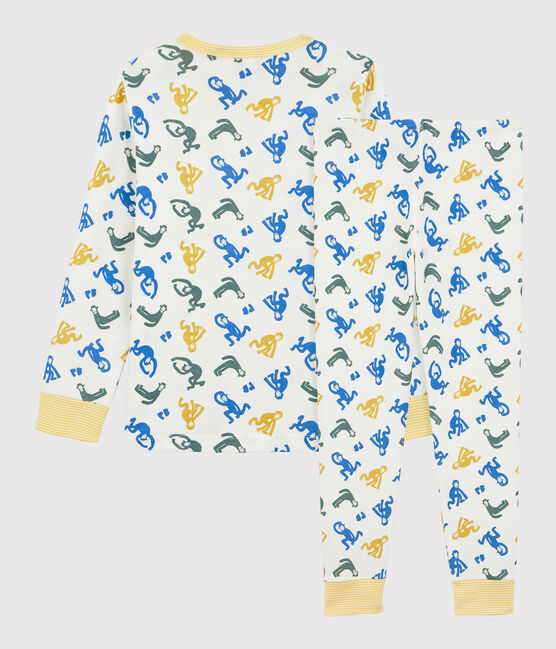 Pyjama singes phosphorescents petit garçon en coton blanc MARSHMALLOW/blanc MULTICO