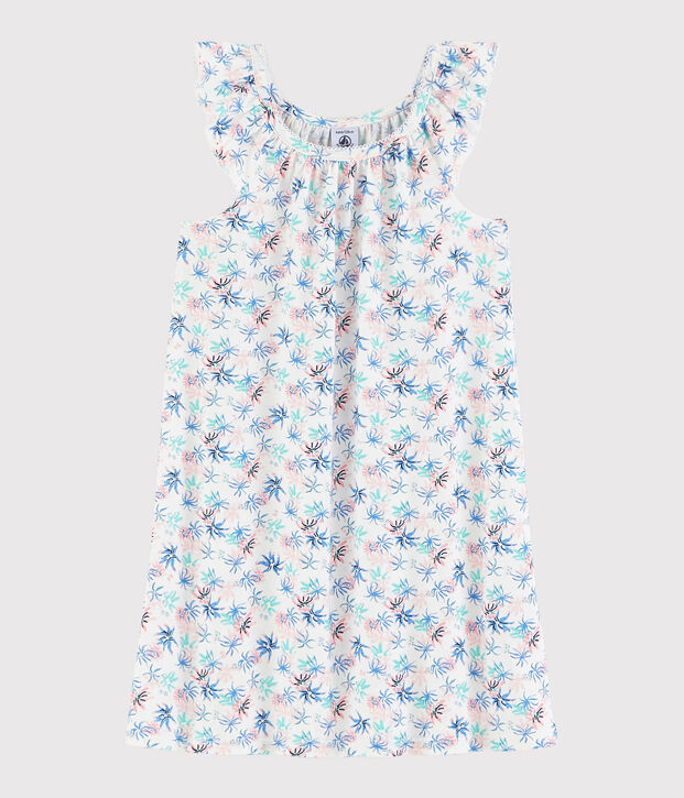 Chemise de nuit imprim&eacute; an&eacute;mones petite fille en coton fin blanc/multicouleur