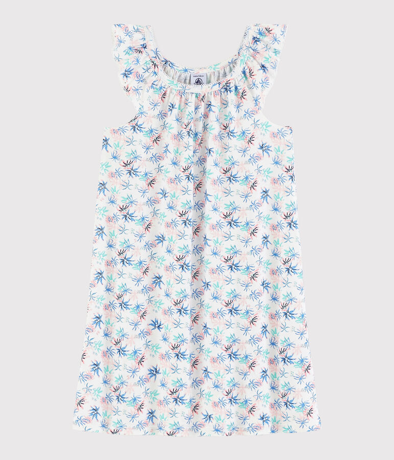 Chemise de nuit imprim&eacute; an&eacute;mones petite fille en coton fin blanc/multicouleur