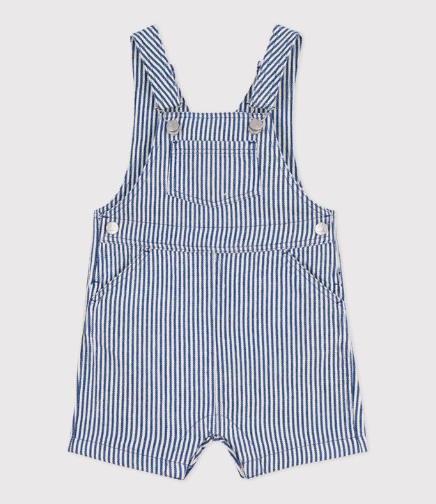 Salopette courte b&eacute;b&eacute; en serge ray&eacute;e bleu/blanc