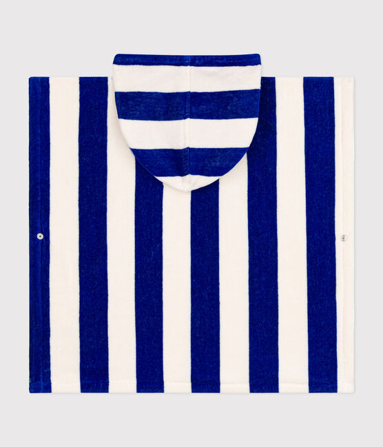 PONCHO DE BAIN RAYE EN BOUCLETTE EPONGE ENFANT bleu SURF/blanc MARSHMALLOW
