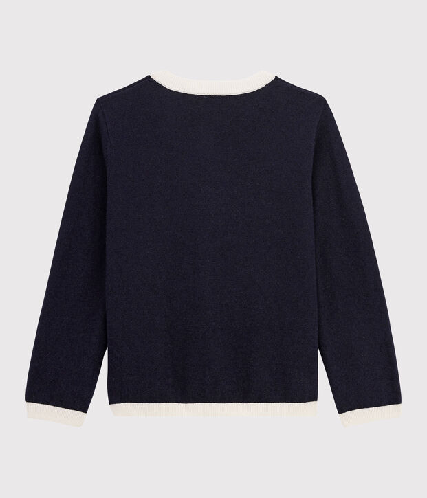 Cardigan laine et coton enfant gar&ccedil;on bleu/blanc