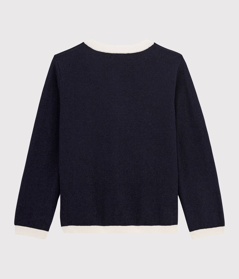 Cardigan laine et coton enfant gar&ccedil;on bleu SMOKING/blanc MARSHMALLOW