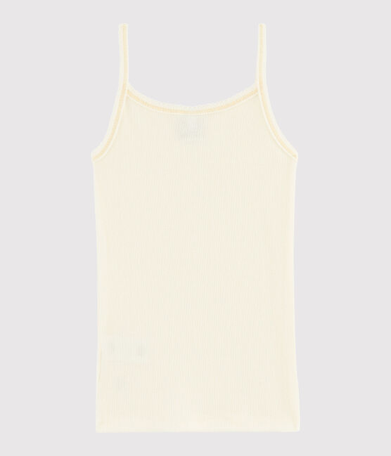 Chemise à bretelles laine et coton petite fille blanc MARSHMALLOW