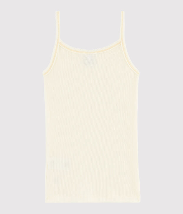 Chemise &agrave; bretelles laine et coton petite fille blanc