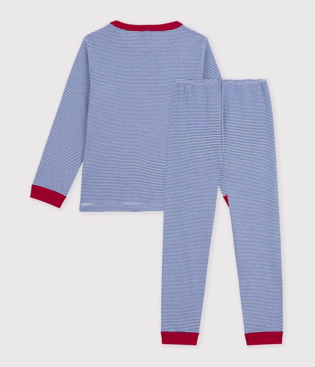 Pyjama enfant en coton &agrave; rayures bleu/blanc